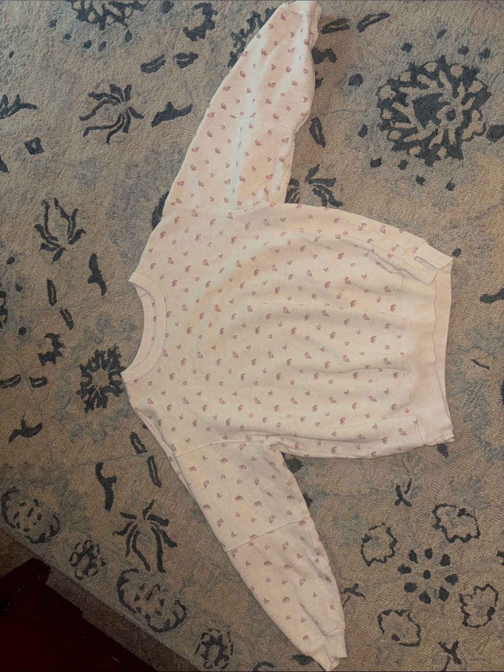 aerie Cream Crewneck Sweatshirt with Pink Floral Print
